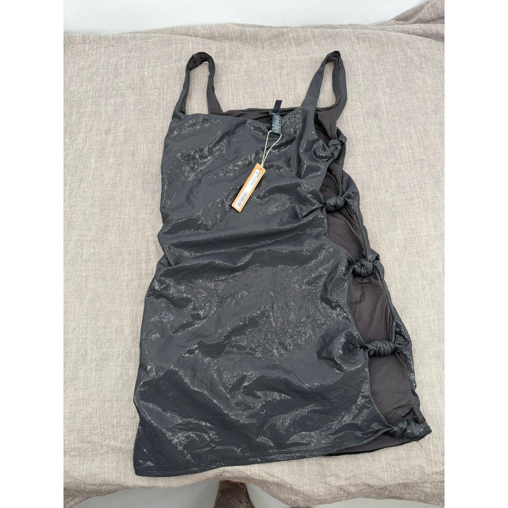 SKIMS Liquid Shine Swim Knotted Tank Dress Mini Onyx Black Women's Size L NWT